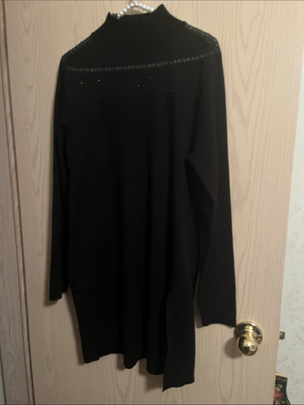 Black Turtleneck Sweater Dress with Subtle Embellishment